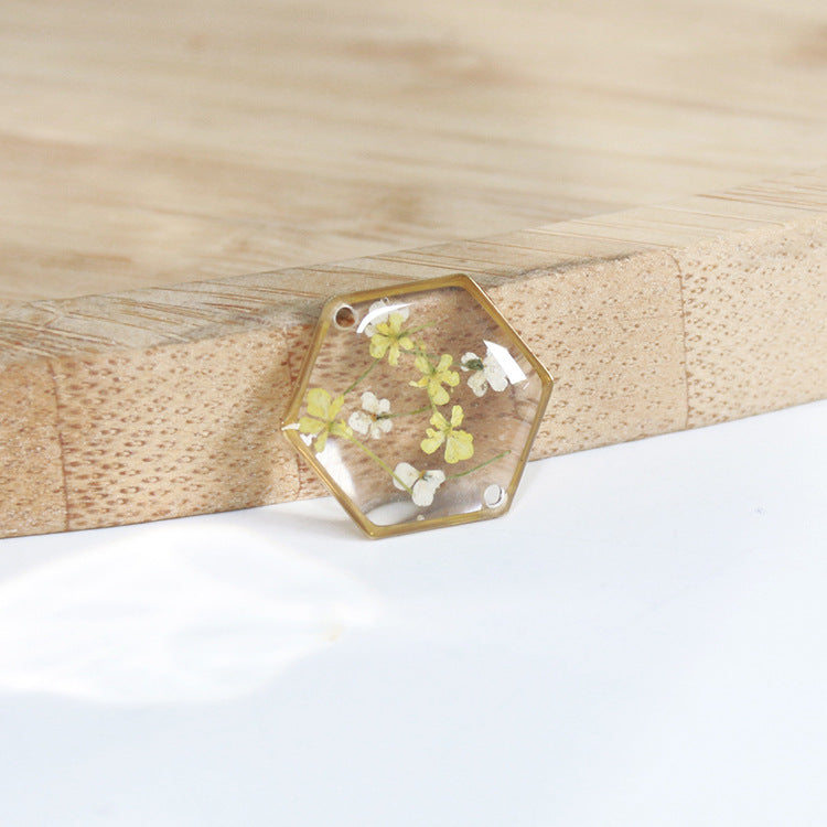 Wholesale New Hexagonal Dried Flower Bracelet Gold Silver Color Small Flower Forget-Me-Not Dried Flower Stainless Steel Chain